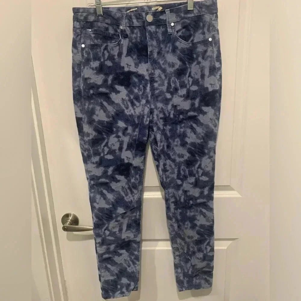 Seven7 Corduroy Ultra HIgh Rise Skinny Pants 12 Tie Dye Ashley Blue Soft Stretch